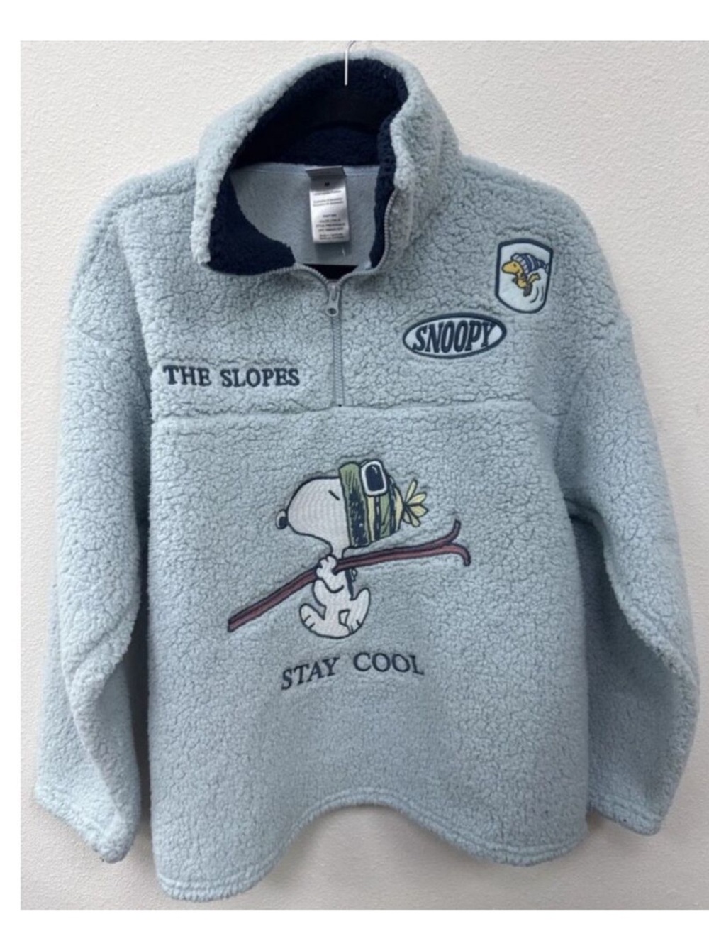 Snoopy Light Blue Sherpa Teddy Jacket - Stay Cool
Half Zip
Size XXL